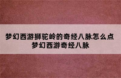 梦幻西游狮驼岭的奇经八脉怎么点 梦幻西游奇经八脉